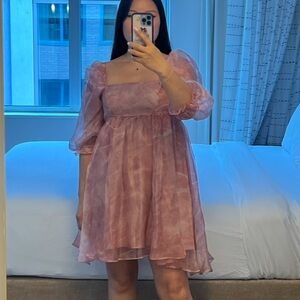 Storia Blush Pink Babydoll Dress with Puff Sleeves